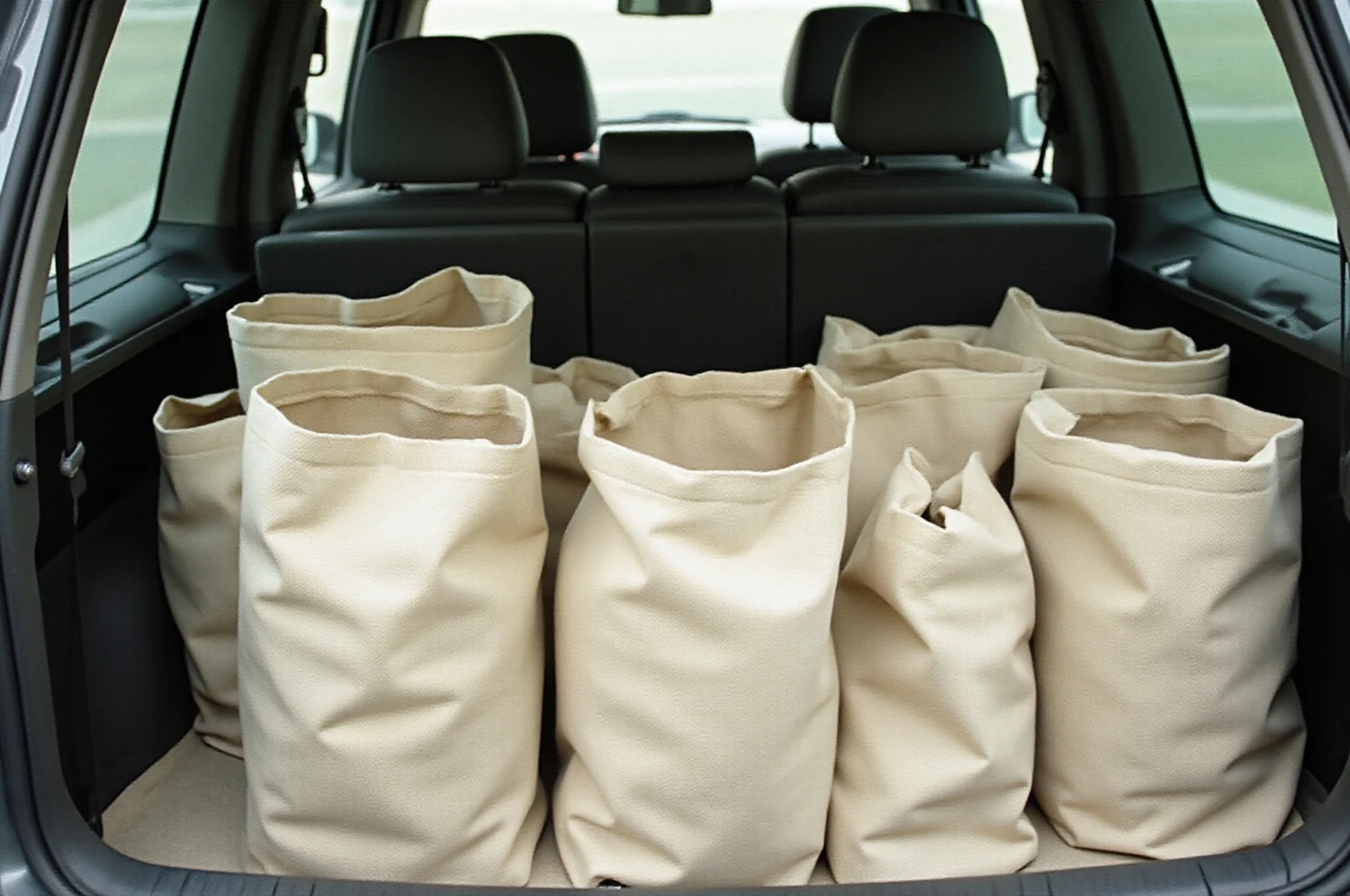 Bolsos blandos acomodados en un baúl, vistos desde arriba